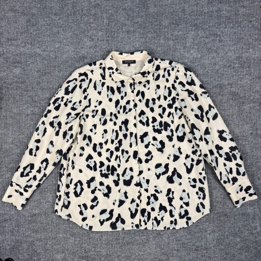 Lafayette 148 NY Shirt Womens XL Silk Leopard Print Button Up Blouse Career